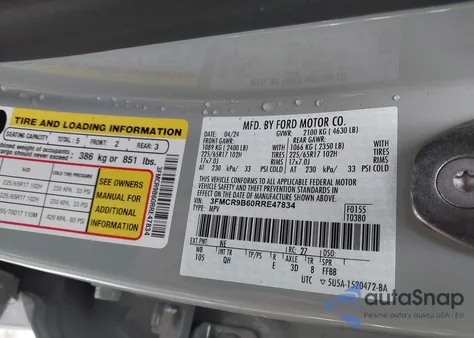 2024 Ford Bronco Sport Big Bend z USA, uszkodzony, nr VIN 3FMCR9B60RRE47834